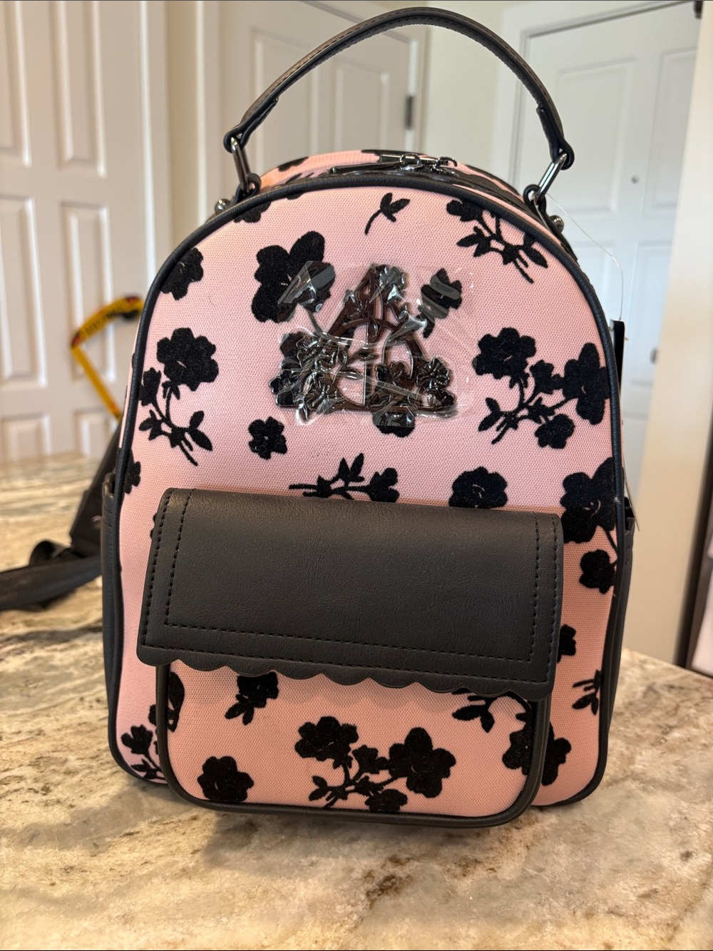 Loungefly Harry Potter Deathly Hallows Pink & Black Floral Backpack